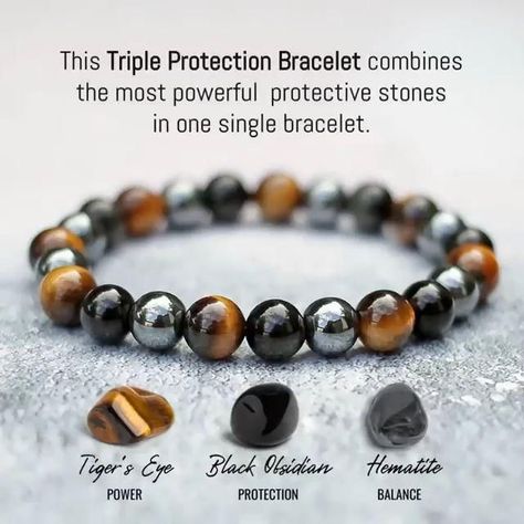 Triple Protection Bracelet [Video] in 2022 Crystal Healing Chart, Crystals Healing Properties, Spiritual Crystals, Crystal Healing Stones, Crystal Healing Bracelets, Protection Bracelet, Jewelry Designers, Bracelet Diy, Beaded Bracelets Diy