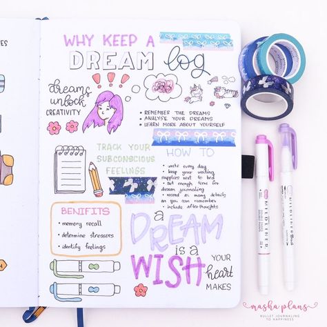 Hey guys, Masha here from Masha Plans. Today we are talking about one more fun thing you can add to your Bullet Journal - a dream log! It can also be a great excuse to use any other planners or notebooks you might have laying around the house - by turning them into a dream journal. Not too convinced? Let me walk you th Archer And Olive, Bullet Journal Ideas Templates, Creating A Bullet Journal, Dot Grid Journal, Journaling Inspiration, Bullet Journal Aesthetic, Bullet Journal Notebook, Dream Book, Dream Journal