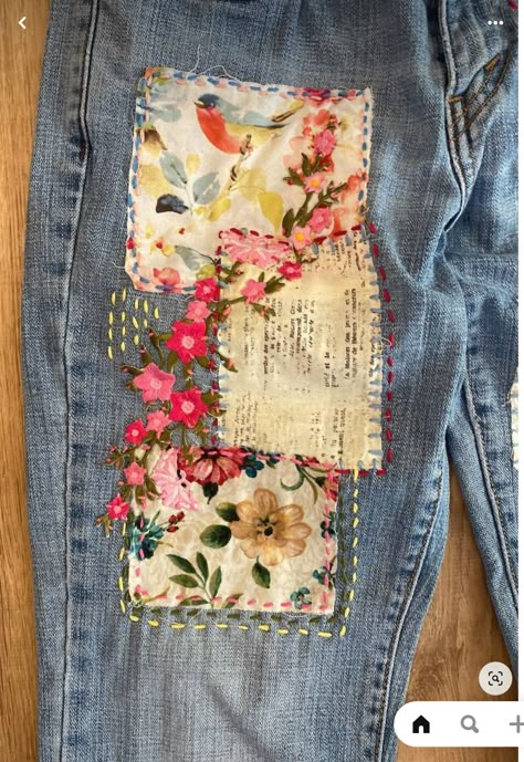 Ropa Upcycling, Patched Denim, Unique Jeans, Denim Crafts Diy, Diy Jeans, Embellished Clothing, Denim Ideas, Upcycle Jeans, Altering Clothes