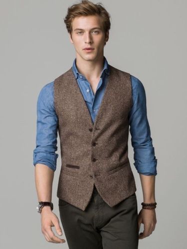 Men-039-s-Brown-Vest-Tweed-Vest-Formal-Business-Vest-Casual-Waistcoat Business Casual Vest, Casual Vest Outfits, Business Casual Outfits For Men, Brown Vest Men, Best Business Casual Outfits, Vest Outfits Men, Waistcoat Outfit, Business Vest, Summer Business Casual Outfits