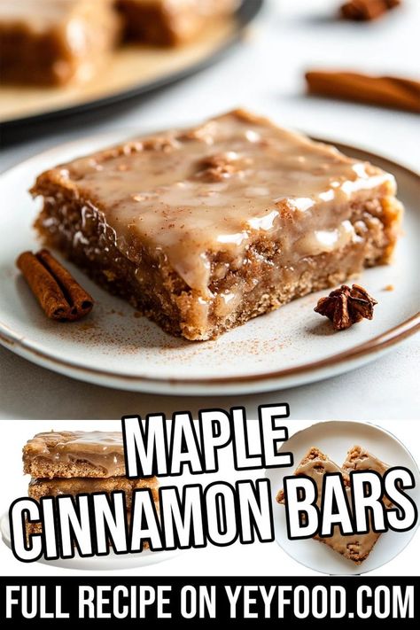 Maple Cinnamon Cake Bars - Yeyfood.com: Recipes, cooking tips, and kitchen hacks for home cooks of all levels Maple Dessert Recipes, Maple Bars Recipe, Maple Desserts, Cinnamon Bread Easy, Cinnamon Bars, Cinnamon Desserts, Maple Bars, Maple Syrup Recipes, Crock Pot Desserts