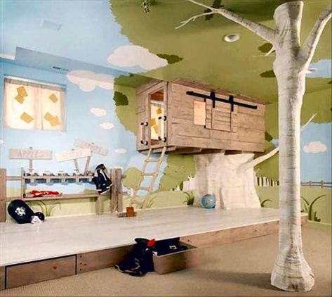 Indoor Tree House, Stylish Playroom, Indoor Playroom, Stylish Room Decor, Children's Bedroom Ideas, Themed Kids Room, Cool Kids Bedrooms, Toddler Room Decor, Kids' Playroom