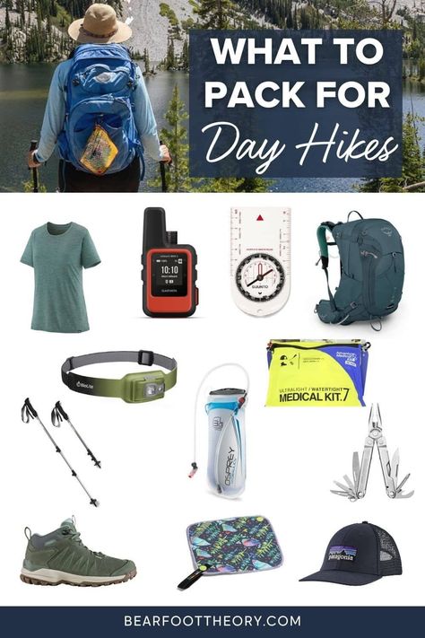 Must Have Hiking Gear, Day Hiking Essentials, Must Have Items For Hiking, Day Hiking Essentials For Women, Hiking Essentials Packing Lists, 10 Essentials For Hiking, Hiking List Daypack, Daypack Hiking Essentials, Hiking Essentials For Women