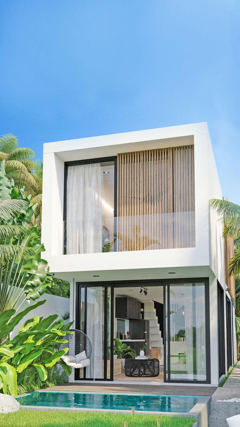 Tropical House Plans, Bali Style Home, Building Design Plan, Small Apartment Building, Small Villa, Bali House, Minimal House Design, Outdoor Bathrooms, Modern Tropical