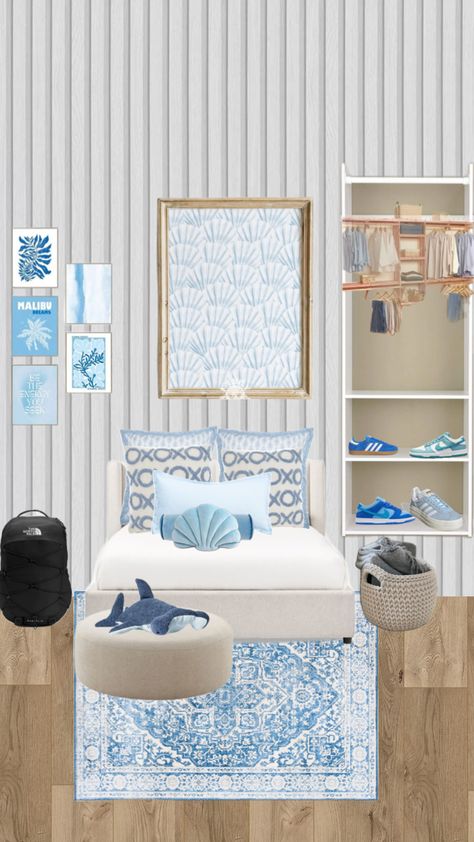 #coastal#blue#room#bedroom#room inspo#cutiee Blue Preppy Bedroom, Light Blue Bedroom Ideas, Teen Bedroom Lights, Blue Room Ideas, Blue Coastal Bedroom, Room Layout Design, Light Blue Bedroom, Preppy Bedroom, Coastal Room