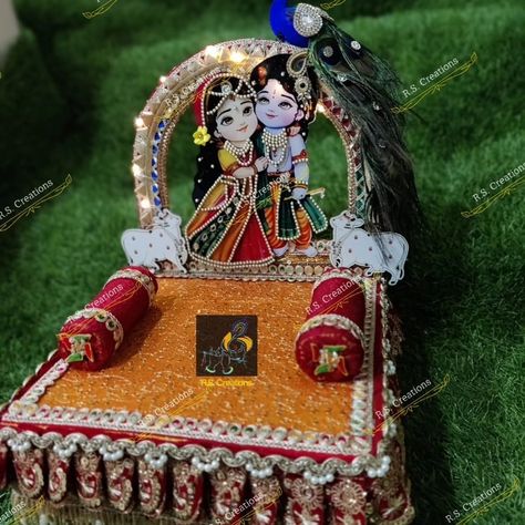 Singhasan for radha krishna, gopal ji baal radha rani. Can customize in any size. Bookings on 9871663803 #vaasudevcreation #laddugopal_onlineshop #preminumquality #beautifullydesigned #handcrafted #spiritualjourney Radha Rani, Radha Krishna, Spiritual Journey, Krishna, Quick Saves