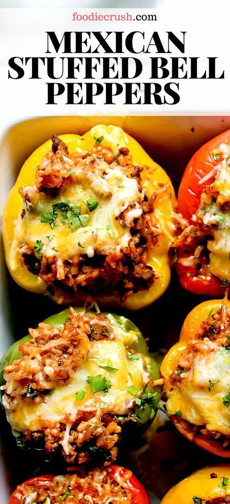 Stuffed Bell Peppers Ground Beef, Easy Stuffed Pepper Recipe, Mexican Stuffed Peppers, Easy Stuffed Peppers, Stuffed Peppers Recipe, Bell Pepper Recipes, Healthy Tacos, Foodie Crush, Andouille