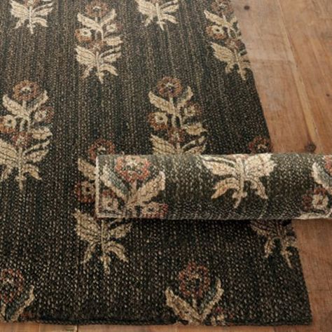 Petra Printed Jute Hand Made Area Rug Floral Geometric Re Jute Rug, Warm Toned Rugs, Dark Modern Eclectic Decor, Rug Infront Of Fireplace, Modern Southwest Rug, Kitchen Rug Green, Rug Under Island In Kitchen, Rug Stacking Living Rooms, Dark Area Rugs