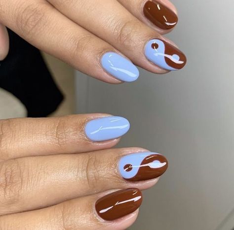 Nagellack Trends, January Nails, Brown Nails, Minimalist Nails, Blue And Brown, Dream Nails, Fire Nails, Funky Nails, Pretty Acrylic Nails