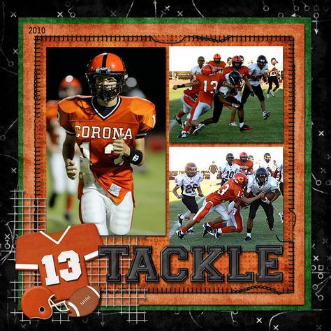 FOOTBALL  - Scrapbook.com I did a basketball one like  this so cool Football Scrapbook, Tackle Football, Scrapbooking Sports, School Scrapbook Layouts, Graduation Scrapbook, Scrapbook Boys, School Scrapbook, Scrapbook Room, Memory Scrapbook