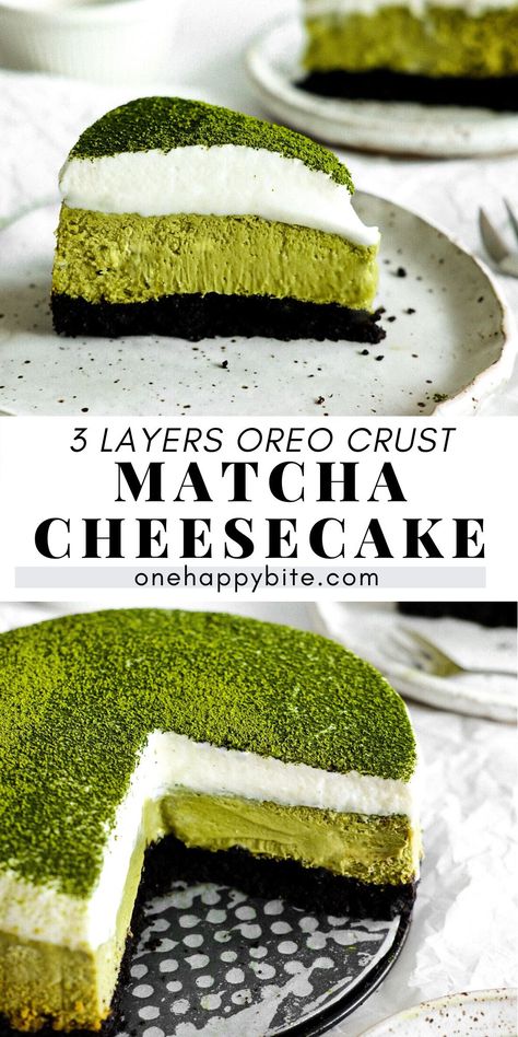 Cheesecake Oreo Crust, Ube Cheesecake, Tea Cheesecake, Cheesecake With Oreo Crust, Green Tea Cheesecake, Oreo Crust Cheesecake, Matcha Green Tea Recipes, Matcha Cheesecake, Cheesecake Oreo