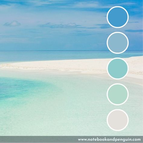 Looking for an ocean-inspired blue and green color palette? Look no further! This stunning color palette features vibrant shades of blue and green for a light and uplifting feel. You can find the HEX CODES for this palette on our website along with other blue color palettes to inspire you! Light Blue Green Colour Palette, Light Blue Teal Color Palette, Pastel Blue And Green Color Palette, Powder Blue Colour Palette, Summer Blue Color Palette, Sea Blue Color Palette, Light Blue Color Palette Colour Schemes, Ocean Color Palette Colour Schemes, Light Blue Color Combinations