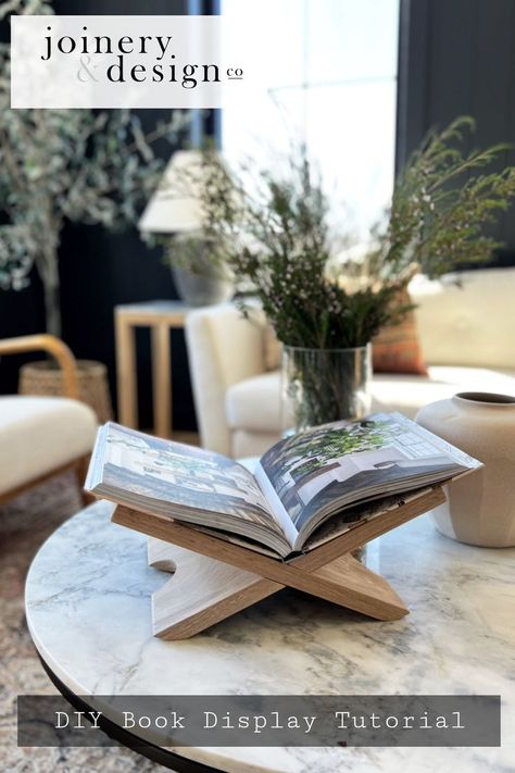 White oak book display Countertop Book Display, Open Book Display Stand Diy, Coffee Table Book Holder, Bible Stand Wooden Diy, Wooden Book Stand Diy, Recipe Book Stand Diy, Diy Table Top Display Stand, Table Top Book Display, Coffee Table Book Stand