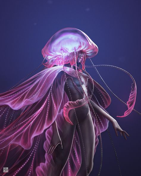 Jellyfish Woman, Alien Character, Art Courses, Monster Girl, Zbrush, Jellyfish, Concept Art, Photoshop, Lighting