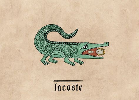 Lacoste Middle Ages Art, Hand Watercolor, Medieval Drawings, Medieval Artwork, Modern Brands, Fantasy Authors, Famous Logos, Typo Logo, Medieval Times