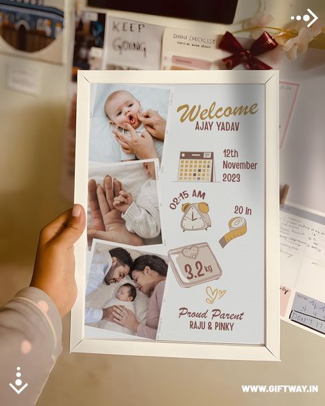 Welcome baby customized photo frame! Share 3 photos, name, birth time and date, baby length and weight, parents names and get your custom frame from Giftway.in. 🖼️��❤️ 💻 Visit our website for more designs: www.giftway.in 📞 WhatsApp us for custom orders: 7303-8863-16 📍Address - Giftway, B-1900, Metro Vihar, Holambi Kalan, Delhi, 110082 #giftway #newparent #baby #newmom #newborn #newbaby #newdad #newparents #newmum #breastfeeding #parenthood #newmama #babies Baby Scan Frame, Born Baby Photos, Baby Photo Collages, Collage Photo Frame Design, Baby Books Diy, Baby's 1st Birthday, Craft Market Display, Baby Picture Frames, Foto Newborn