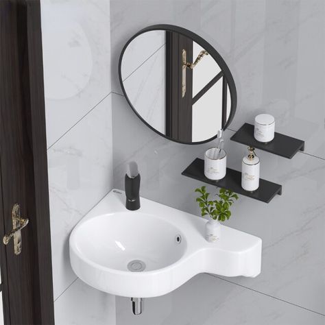 Mini Bathroom Ideas Small Spaces Showers, Basin Wall Tiles Design, Basin Wall Tiles, Basin Wall Design, Basin Vanity Design, Small Sinks For Small Bathrooms, Mini Bathroom Ideas, Corner Basin, Corner Sink Bathroom