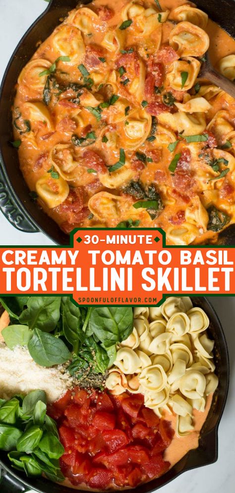 Creamy Tomato Basil Tortellini Skillet Soup Damn Delicious, Creamy Tomato Basil Tortellini, Tomato Basil Tortellini, Creamy Tomato Tortellini Soup, Creamy Tomato Tortellini, Tortellini Skillet, Comforting Meals, Skillet Dinner Recipes, Tortellini Recipes