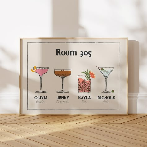 Custom Roommate Drink Print, Trendy Roommates as Drinks, Personalized College Apartment Dorm Room Wall Art, Bar Cart Decor, Cocktail Poster 🦋 PLEASE NOTE: Proof will take 1-3 business days // STLYE // Retro Bar Cart Decor, Roommates Gift, Alcohol Poster, Roomies Print, Cocktail Posters, Dorm Room Decor, Bar Cart Wall Art, Cocktail Picture, Graduation Gift Idea, Bar Cart Accessories, Birthday Friends, Drink Print, Roomies Illustration, Roommates Portrait 🦋 This listing is for a physical print. College Apartment Bar Cart, Living Room College Decor, College Bar Cart, University House, Bar Cart Inspo, College Apartment Kitchen, Drink Prints, Bar Cart Inspiration, Sorority Room