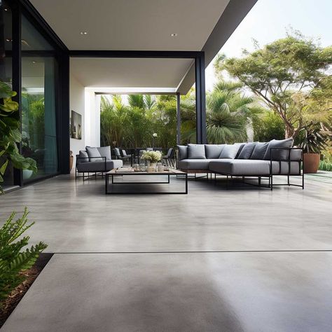 Backyard Patio Designs Concrete Modern, Modern Concrete Patio Design, Outdoor Polished Concrete Patio, Contemporary Patio Ideas, Colored Concrete Patio Ideas, Patio Flooring Over Concrete, Modern Stamped Concrete Patio Ideas, Polished Concrete Patio Outdoor, Concrete Backyard Ideas Cement Patio