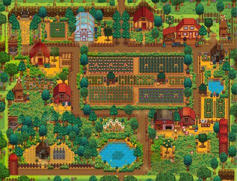 Hours of planning on the Stardew Planner finally paid off. Here's my completed farm! - Album on Imgur Ginger Island Farm Layout, Stardew Farms, Forest Farm, Stardew Valley Layout, Stardew Valley Tips, Stardew Valley Farms, Valley Game, Farm Plans, Farm Layout