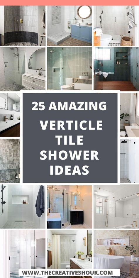 Transform your bathroom with stunning vertical tile shower ideas. Whether it's white subway tiles, accent walls, or unique colors like green, blue, or grey, explore creative designs for vertical tile shower walls and tub surrounds. Discover endless possibilities for a contemporary and stylish bathroom. Vertical Shower Tile Ideas, Vertical Tile Shower Ideas, Vertical Shower Tile, Bathtub Tile Surround, Shower Tile Combinations, Vertical Tile, Shower Accent Tile, Tile Combinations, Blue Shower Tile