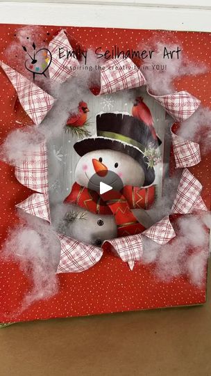 Easy Busted Canvas Tutorial | This busted canvas trend is SO much fun! 🎨✂Here is a step by step tutorial how I made my snowman busted canvas ☃️
#easycrafts #diyideas #bustedcanvas... | By Emily Seilhamer Art | Let's do the busted canvas
trend today. Here's how I made mine. Get two canvases. These
are eight by 10 canvases, but the trick is one is a canvas
board and one is a stretch canvas so see the canvas board
is flat and the stretch canvas has the wood frame. Next, pick
your image. I'm actually going to recycle an old greeting card
and this snowman was just begging to pop out of a canvas.
You also need to pick two contrasting patterns of either
scrapbook paper or napkins. It's okay to paint the canvases
but the patterns really it pop and to attach the paper we're
going to use Mod Podge. Diy Busted Canvas Crafts, Painting Snowman On Canvas, Paper Mache On Canvas Paintings, Christmas Canvas Ideas Easy, Bust Out Canvas, Breakout Canvas Craft, Torn Canvas Art, Cut Canvas Art, Busted Canvas Christmas