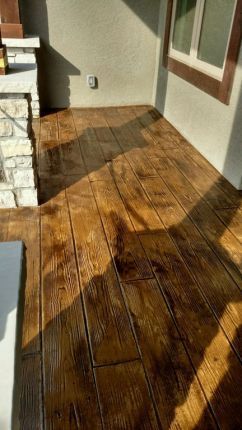 Stamped Concrete Patterns Wood Planks, Covered Decking, Wood Stamped Concrete, Concrete Wood Floor, Wood Plank Texture, Concrete Patio Designs, Patio Pavers Design, Porch Remodel, Concrete Flooring