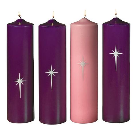 CB Church Supply Will & Baumer - Set of 4 Pink and Purple Pillar Advent Candles, 12-Inch, Star of Bethlehem Purple Pillar Candles, Advent Church Decorations, Third Sunday Of Advent, Advent Wreath Candles, Advent Wreaths, Liturgical Calendar, The Star Of Bethlehem, First Sunday Of Advent, Advent Decorations