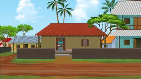 Premium Vector | Vector the amazing village building house background Village Background Images, 2d Village Background, Indian Village Background, Cartoon Village Background, Village Background Indian, Indian Village House, Village House Background, Evs Project, Cartoon Village