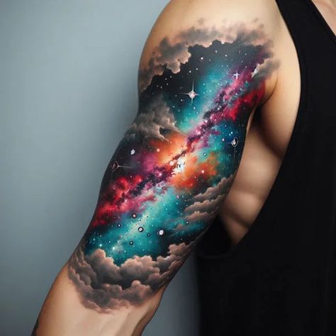 56 Luminescence Galaxy Tattoo Ideas With Universal Meanings And Unlimi – Tattoo Inspired Apparel Galaxy Finger Tattoo, Supernova Tattoo Ideas, Space Tattoo Color, Space And Time Tattoo, Milky Way Galaxy Tattoo, Galaxy Sleeve Tattoo, Astrophysics Tattoo, Universe Tattoo Design, Galaxy Tattoo Ideas