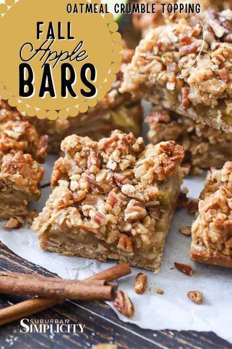 Apple Recipes With Oatmeal, Oatmeal On The Go, Freezer Friendly Dessert Bars, Oatmeal Bars With Applesauce, Apple Cinnamon Breakfast Bars, Apple Cinnamon Bars Healthy, Low Cholesterol Apple Desserts, Apple Oat Bars Healthy, Healthy Apple Baked Goods