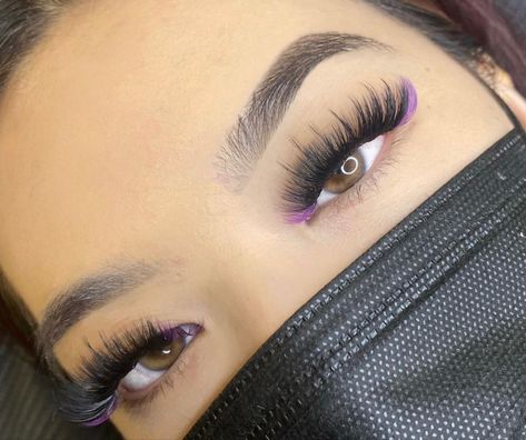 Eyelashes Extensions Color, Lash Color Eyelashes, Black And White Lashes Extensions, Pretty Lash Extensions Color, Color Accent Lash Extensions, Mermaid Eyelash Extensions, Eyelash Extension With Color, Red And White Eyelash Extensions, Lash Extension With Color