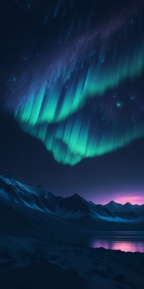 The picture showcases a breathtaking panorama that showcases the majesty of the Northern Lights. Shades of green, blue, and purple illuminate the darkness, creating a celestial symphony of hues. The lights appear as delicate ribbons, twisting and twirling in the heavens, painting an awe-inspiring scene. Pretty Northern Lights, Northern Lights Iphone Wallpaper, Northern Lights Pictures, Northern Lights Mountains, Arora Lights Wallpaper, Aesthetic Northern Lights, Northern Lights Aesthetic, Northern Lights Background, Blue And Green Aesthetic