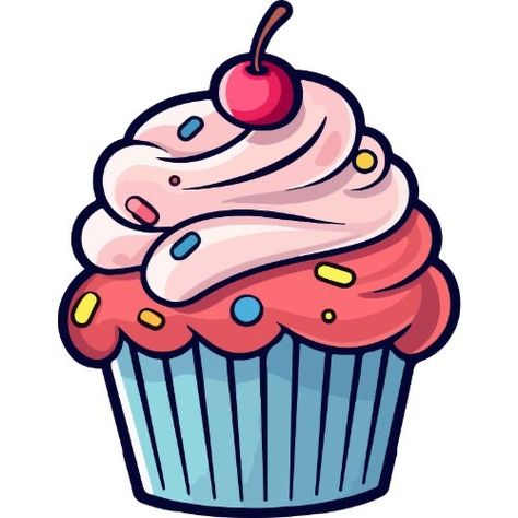 Cupcake Images Clip Art, Cupcake Cartoon Drawing, Cupcake Vector Illustration, Cupcake Colouring, Cupcakes Art Drawing, Bakery Cartoon, Sweets Drawing, Muffin Clipart, Cute Cupcake Drawing