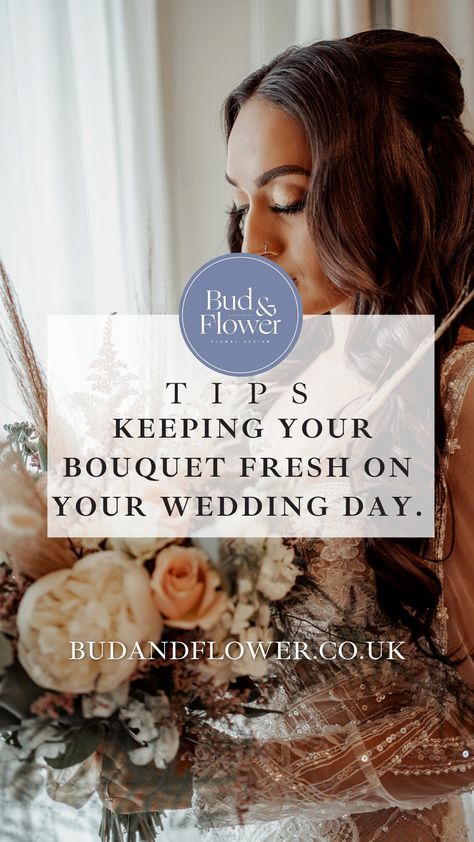 Bride holding a bouquet of flowers. Tips to find out how to keep your wedding bouquet looking fresh all day. Fresh Wedding Bouquets, Fresh As A Daisy, Natural Spring Water, Fresh Wedding Flowers, Homemade Wedding, Flower Bud, Bride Bouquets, On Your Wedding Day, Wedding Bouquet