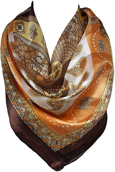 Brown Bandana, Scarf Aesthetic, Bandana Neck Scarf, Ladies Head Scarf, Bandana Neck, Bandana Top, Silk Bandana, Head Scarves, Scarf Head