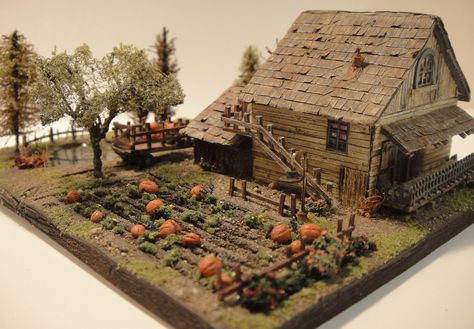 Miniature Cottage Diy, Farm Model Project, Miniature Landscape Model, Miniature Model Dioramas, Miniature Scenes Dioramas, Diorama Ideas Models, Miniature Diaroma, Model Houses Miniatures, Diorama House