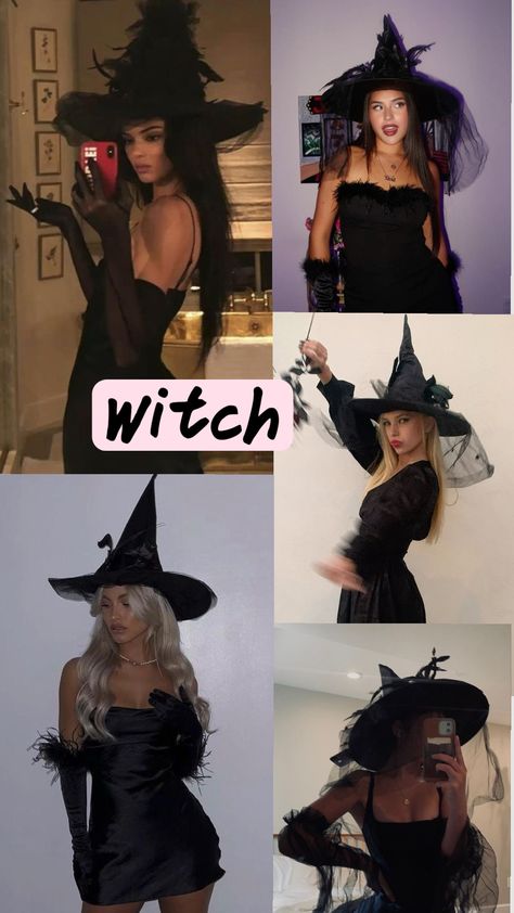 #witch Kylie Jenner Witch Costume, Witch Costumes For Women Ideas, Chic Witch Costume, Easy Witch Costume Women Diy, Hot Witch Costumes, Diy Witch Costume Women, Witch Hat Aesthetic, Aesthetic Witch Costume, Witch Halloween Costume Aesthetic