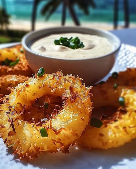 Avani Recipes, Fried Pineapple, Pineapple Rings, Fresh Pineapple, Air Fryer Recipes Easy, Fryer Recipes, Dipping Sauce, Air Fryer Recipes, Recipes Easy