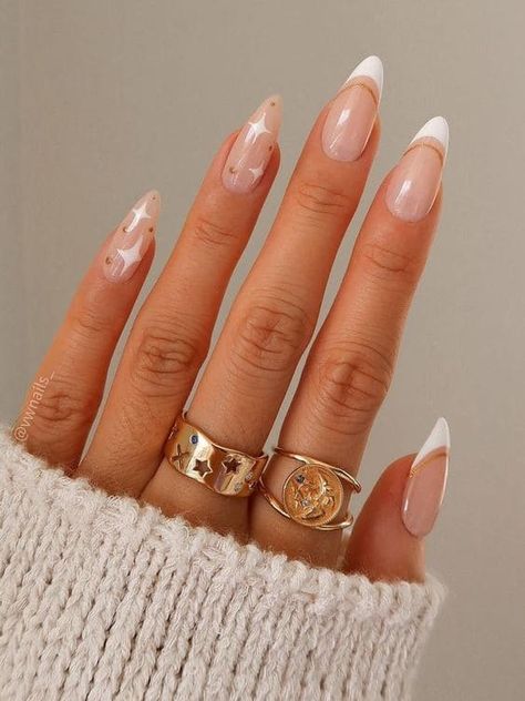 white and gold double french tip nail designs French With Gold Line, Double French Tip Nails, Glitter Gold Nails, Nail Designs Gold, Nail With Gold, Double French Tip, Acrylic White Nails, Nails With Sparkles, Gold Tip Nails