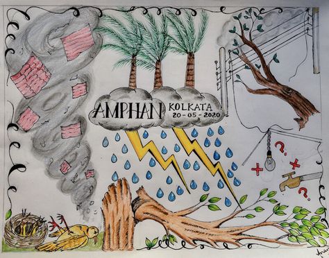 “Even with all our technology and the inventions that make modern life so much easier than it once was, it takes just one big natural disaster to wipe all that away and remind us that, here on Earth, we're still at the mercy of nature. “ -Neil deGrasse Tyson    #sadness #amphan #disaster #cyclone #cycloneamphan #nature #suffering #safe #blessed #care #sticktogether Cyclone Project Cover Page, Natural Disasters Project Cover Page, Natural Disasters Drawing, Cyclone Drawing, Natural Disasters Art, Cyclone Art, Project Cover, Book Cover Art Diy, Project Cover Page