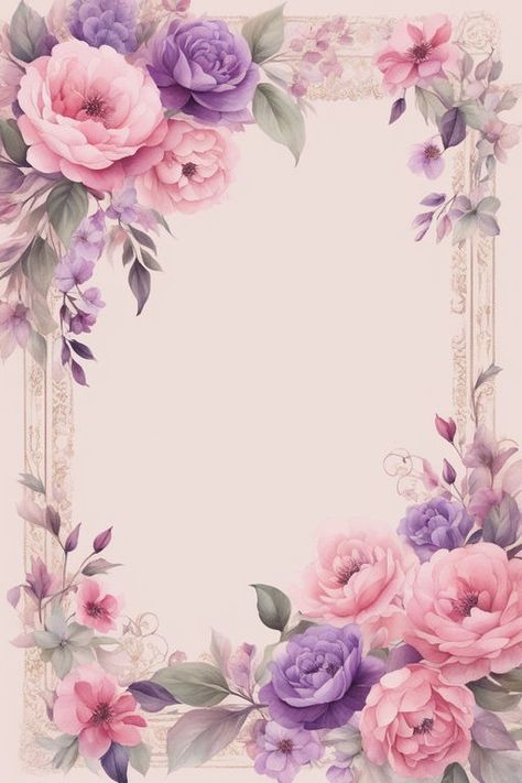 Vintage Romantic vintage pink purple floral border on soft g... by Yến Nguyễn - Playground Printed Border Design, Border Design For Scrapbook, Flower Borders Design, Flower Border Design, School Scrapbook Layouts, Flowers Border, Flower Borders, Floral Backgrounds, Cute Backgrounds For Iphone