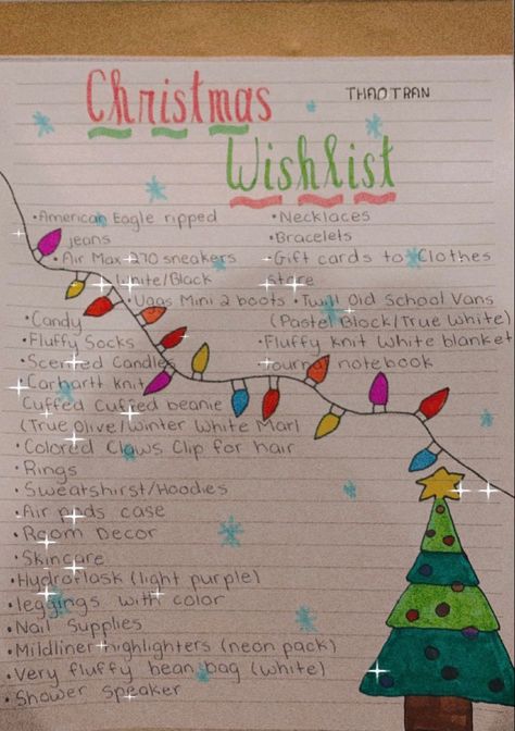 Some ideas you can use for your Christmas wishlist Cute Things To Put On Your Christmas List, Christmas List On Paper Ideas, Natal, Christmas List Ideas Decoration, Christmas Wish List Layout Ideas, Fun Things For Christmas, Cute Ways To Make A Christmas List, Christmas Wishlist Design Ideas, Christmas Idea List