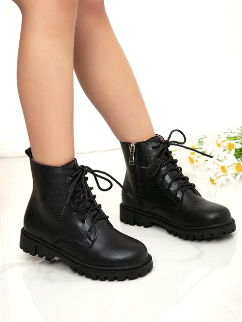 Black  Collar   Plain Combat Boots Embellished   Kids Shoes Girls Combat Boots, Black Boots Outfit, Combat Boots Style, Shoes Heels Classy, Black Combat Boots, Sneakers Mode, Cute Boots, Black Boots Women, Swag Shoes