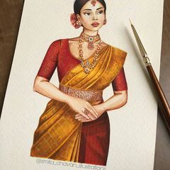 fashion illustrations (@illustrations_fsahion6) • Instagram photos and videos Southindia Jewellery, Dushara Vijayan, Dress Illustration Art, Bride Fashion Illustration, Pune Maharashtra, Fashion Illustration Poses, Fashion Illustration Tutorial, Fashion Illustration Collage, Fashion Design Books