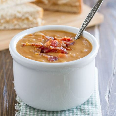 Homemade Bean and Bacon Soup - Taste and Tell Bacon Soup Recipes, Bean And Bacon Soup, Taste And Tell, Homemade Beans, Bacon Soup, Great Northern Beans, Savory Soups, Soup And Stew, Soup And Sandwich