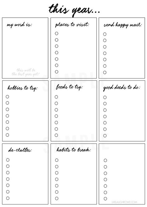 FREE New Year's Resolutions Printable -- with lots of lists! Let's make this our best year yet... livelaughrowe.com New Years Resolutions Template, New Years Resolution List, Resolution List, New Year's Resolutions, Year Resolutions, Journal Writing Prompts, List Template, Yearly Planner, Bullet Journal Ideas Pages