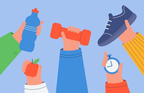 Health And Wellbeing Illustration, Health Illustration Art, Working Out Illustration, Exercising Illustration, Exercise Background, Exercise Graphic, Workout Illustration, Health Banner, Training Illustration