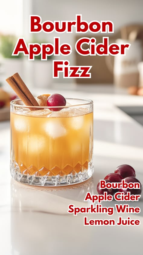 Bourbon Apple Cider Fizz Apple Cider Whisky Cocktail, Fall Bourbon Cocktails Apple Cider, Bourbon Thanksgiving Cocktail, Fall Bourbon Cocktails, Blackout Wednesday, Boozy Apple Cider, Apple Cider Bourbon Cocktail, Apple Cider Cocktails, Bourbon Cider